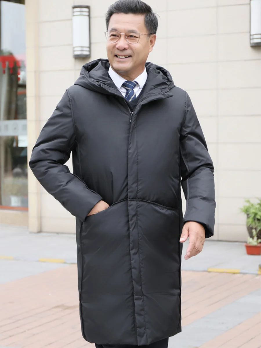 Long white duck down jacket men's down jacket Warm winter wear for the elderly long sleeve down jacket parkas men's coat
