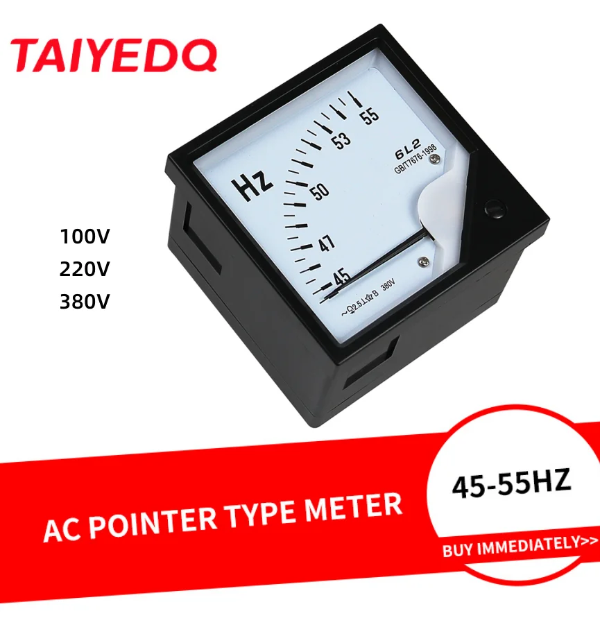 

6L2-Hz AC Frequency Meter 45-55Hz 100V 220V 380V Hertz Meter Voltmeter Square Pointer Voltage Meter 80*80mm