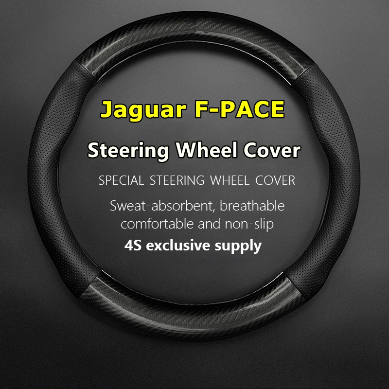 

PU Microfiber For Jaguar F-PACE Steering Wheel Cover Leather Carbon Fit 2.0T R-Sport 3.0 SC S 2016 2018 2019 300-Sport 2020