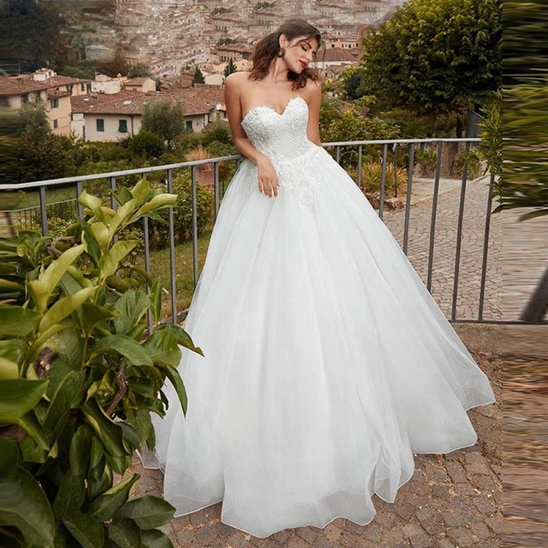 

Tulle Wedding Dress For Woman Lace Applique Engagement Bridal Gown Sweetheart Neck Party Bride Robe Vestido De Novia