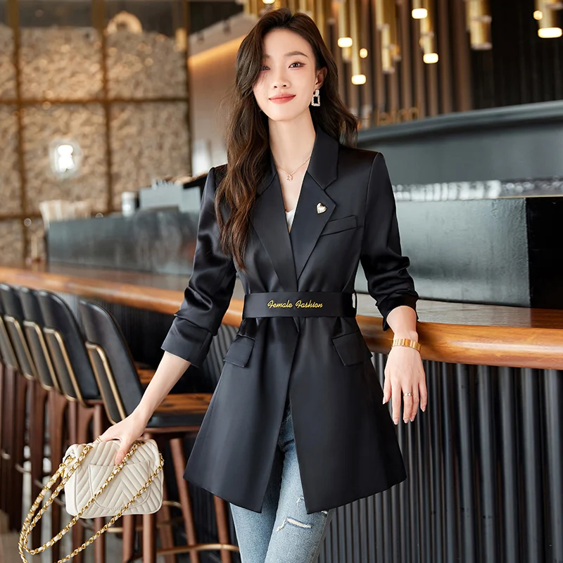 Apricot Autumn Winter Large Ladies Professional Office Lapel Cardigan Suit Jacket Casual Blazer Women Work Coat Solid Blazers
