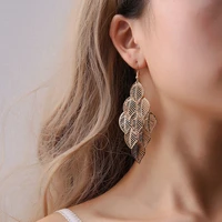 2022 vintage multi layer hollow leaves earrings for women korean fashion drop dangle leaves earring girl jewelry party gifts