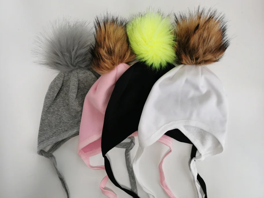 Детские осенние наушники мягкая шапочка Детская Хлопковая с помпоном аксессуары