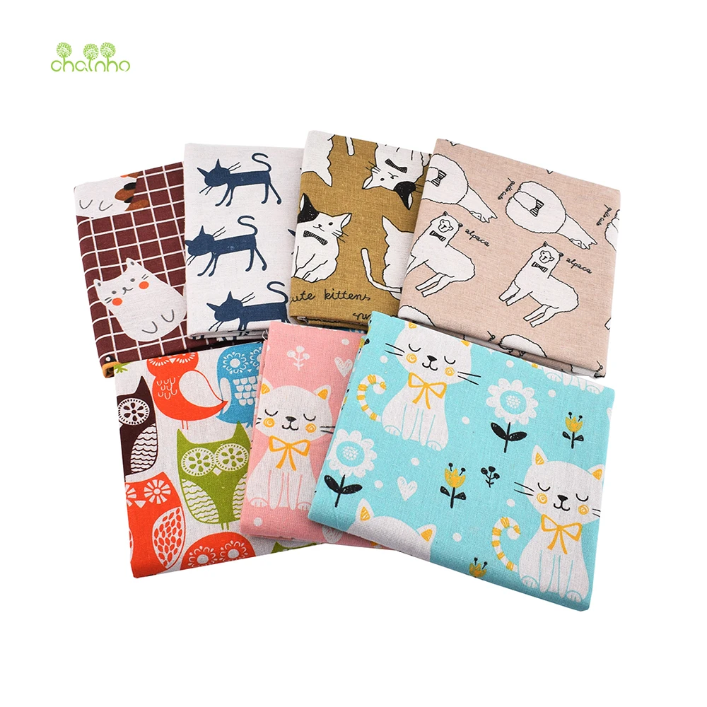 Chainho,Printed Cotton Linen Fabric,Cats,& Owl Serires,DIY Quilting & Sewing,Sofa,Table Clothes,Curtain,Bags,Cushion Material