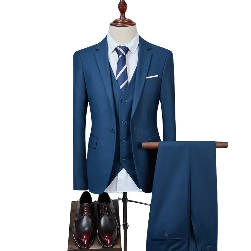 

2022 Fashion New Men's Business Casual Suit 3 Pcs Dress Set / Male Groom Wedding Solid Color Blazers Jacket Coat Pants Vest