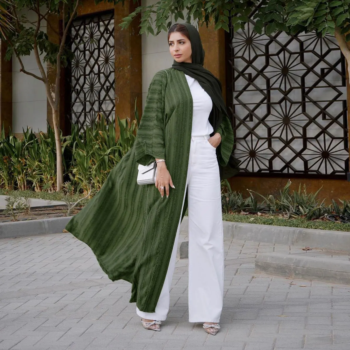 ИД Вязание открытое абайя кимоно женское платье мусульманский хиджаб арабское блестящее пальто Дубай кардиган Исламская одежда