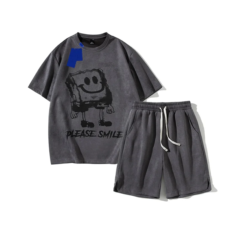 Hot Sale Short Sleeve T-Shirt Set Men's Trend Printing Casual Street Personality Loose Summer Fashion Oversized Cotton Suits