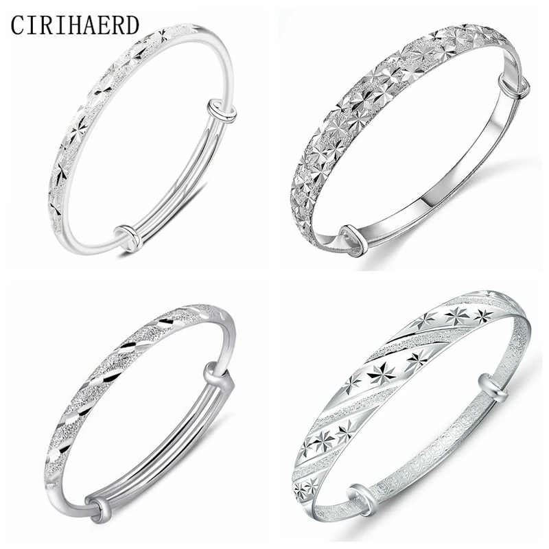 

Chunky Plated Silver Bangle Push-Pull Adjustable Size Friendship Bangles For Women Bracelets For Girls Birthday Gift Wholesale