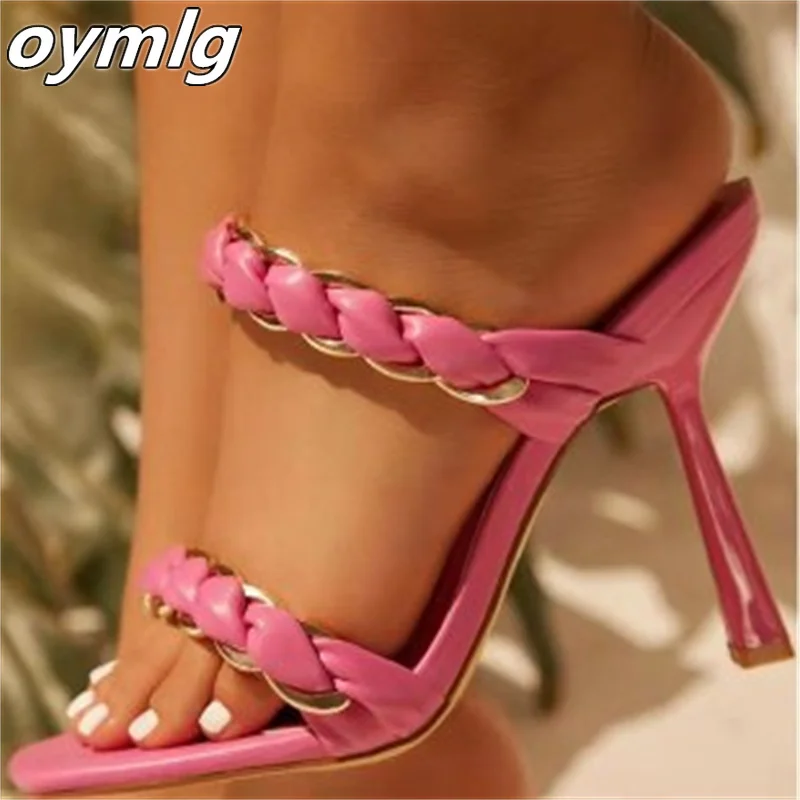 

2022 new Roman style temperament square head braided chain outside wear sandals and slippers women's stiletto high heels pumps