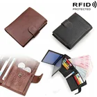 Изысканный Мужской винтажный кошелек из воловьей кожи, тонкий кошелек из натуральной кожи с держателем для кредитных карт тройного сложения и блокировкой Rfid, высокое качество