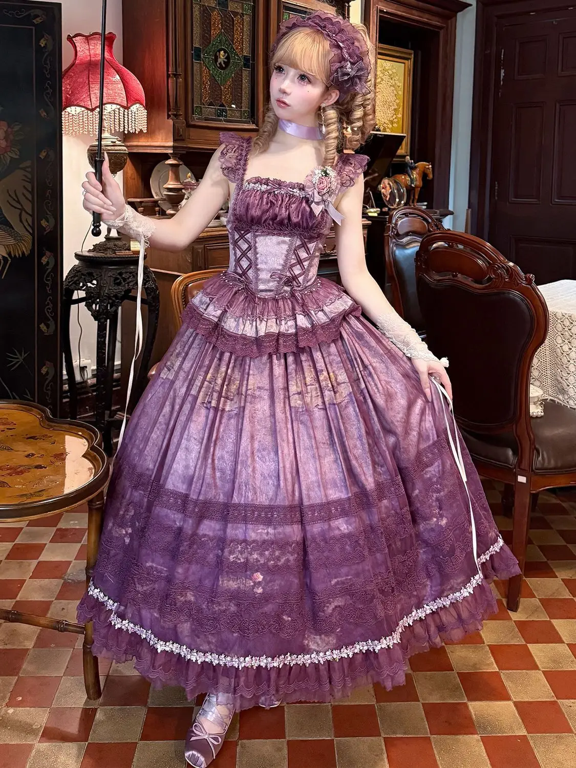 ​ ​ ​ ​ ​ ​ ​ Платье Coalfell Foggy Grape Garden ~ Оригинальное платье Лолита в стиле принцессы, элегантное, с бретелями, для женщин, для чаепития, в готическом стиле Лолита (art.: 3920d7dffba4f) - 3920d7dffba4f