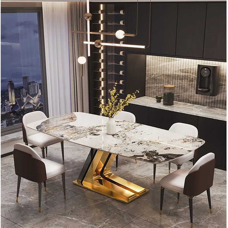 

Light Luxury Marble Dining Table And Chairs Combination Of Simple Household Round