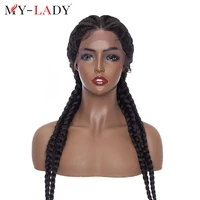 my lady synthetic 24inch dutch cornrow black lace front braiding wig frontal blonde long straight for woman braids hair wigs