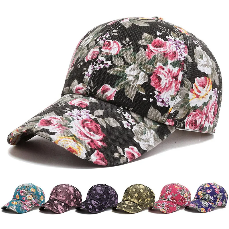 

2022 New Men Women Flower Baseball Caps Breathable Canvas Outdoor Beach Sports Sun Hat Casual Trend Adult Adjustable Peaked Caps