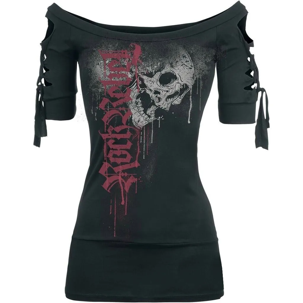 

Women's Printed Skull Fashion Cool Size Tops Plus Black Slit T-shirt Slash Women Blouse Topsмайка женская feminina 2022 Ropa