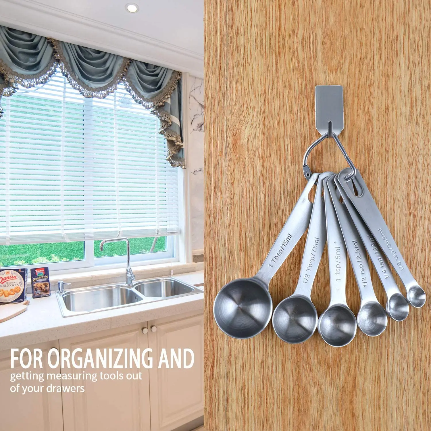 

Small Adhesive Hooks Hat Organizer, Stainless Steel measuring spoons key kitchen tool hats gloves towe - 20 PCS kitchen items