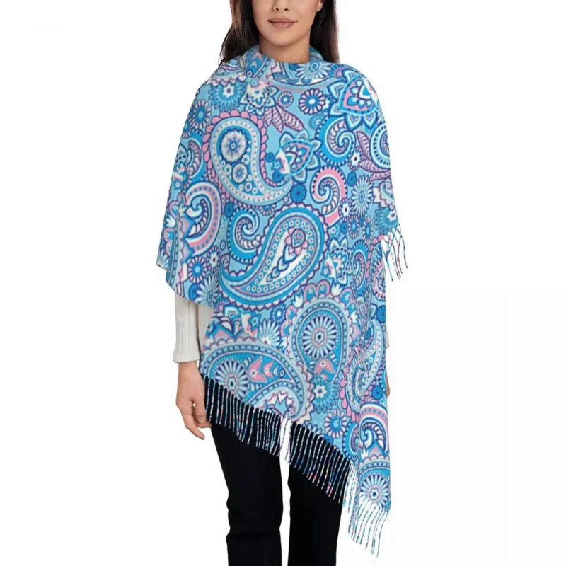 

Blue Foral Shawls Wraps For Women Winter Warm Long Soft Scarf Bohemian Boho Neckerchief Shawl Scarves