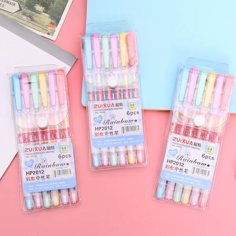 

6PCS Rainbow Highlighter 0.8mm Stationery Set Stationary Pens Cute Cute Stationary Pens for School Back To School Cute Pens