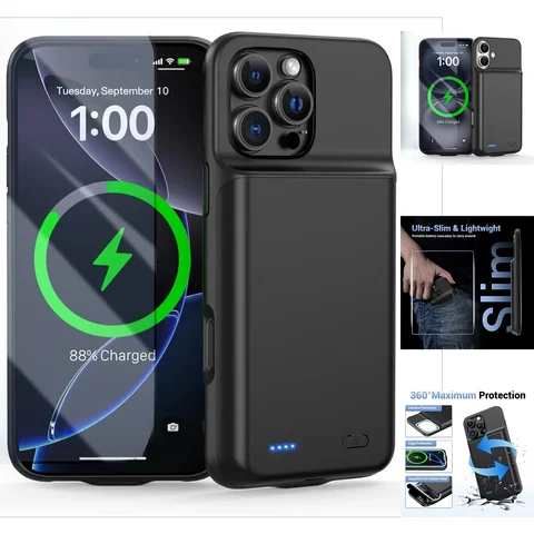 Для iPhone 16 Pro Max/16 Pro/16E/16 Plus умный чехол для зарядного устройства аккумулятор Power Bank внешняя крышка для зарядки bateria