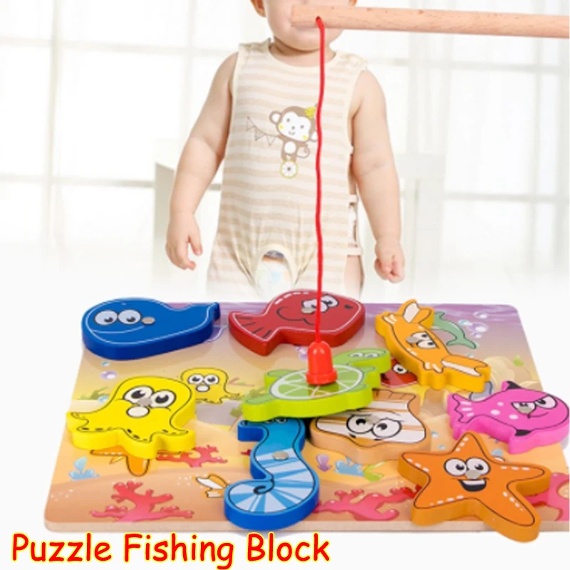 

Wooden Fishing Toy For Children Toy Puzzle Fishing Blocks Magnetic Fishing Rod Boys And Girls Parent-Child Interaction