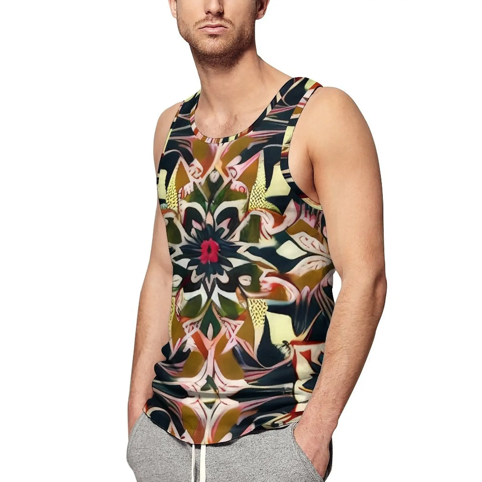 

Мужская майка с абстрактным цветочным принтом, без рукавов