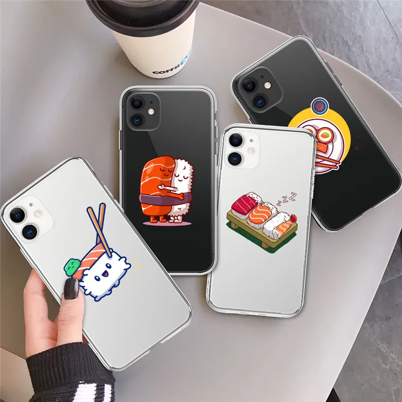 LUPWAY милый мультяшный суши онигири Прозрачный чехол для телефона iPhone 13 12 11 Pro Max XS X