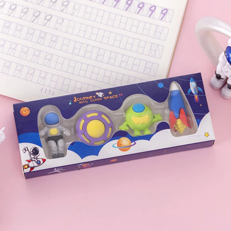 

1 Set Cartoon Cute Kawaii space rocket flying saucer Rubber Mini Eraser Set For Kids Stationery Office School Supplies