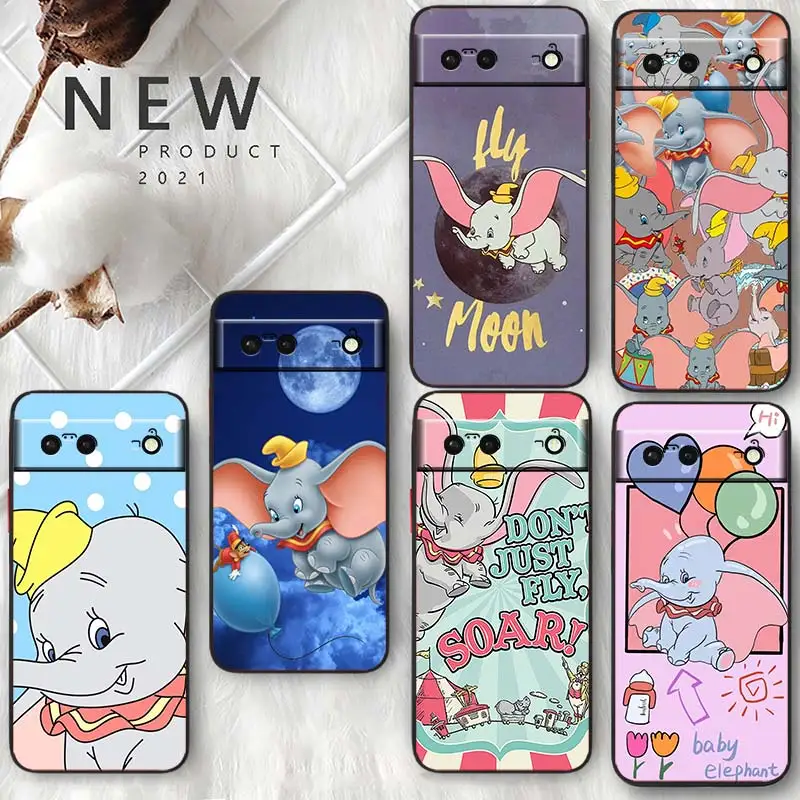 

Cute Animation Dumbo Phone Case For Google Pixel 7 6 Pro 6A 5A 5 4 4A XL 5G Black Shell Soft Silicone Fundas Coque Capa