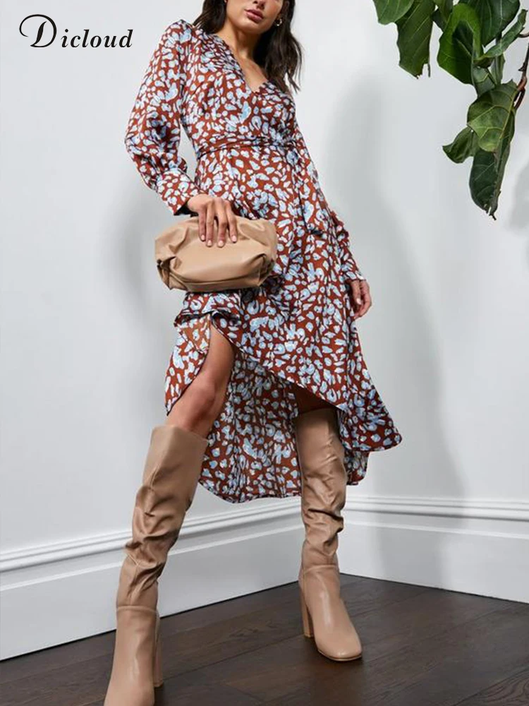 

DICLOUD, сексуальные платья для женщин, весна-лето 2022, длинный рукав, v-образный вырез, щелевой халат с поясом на талии, Свадебные вечерние Роскош...