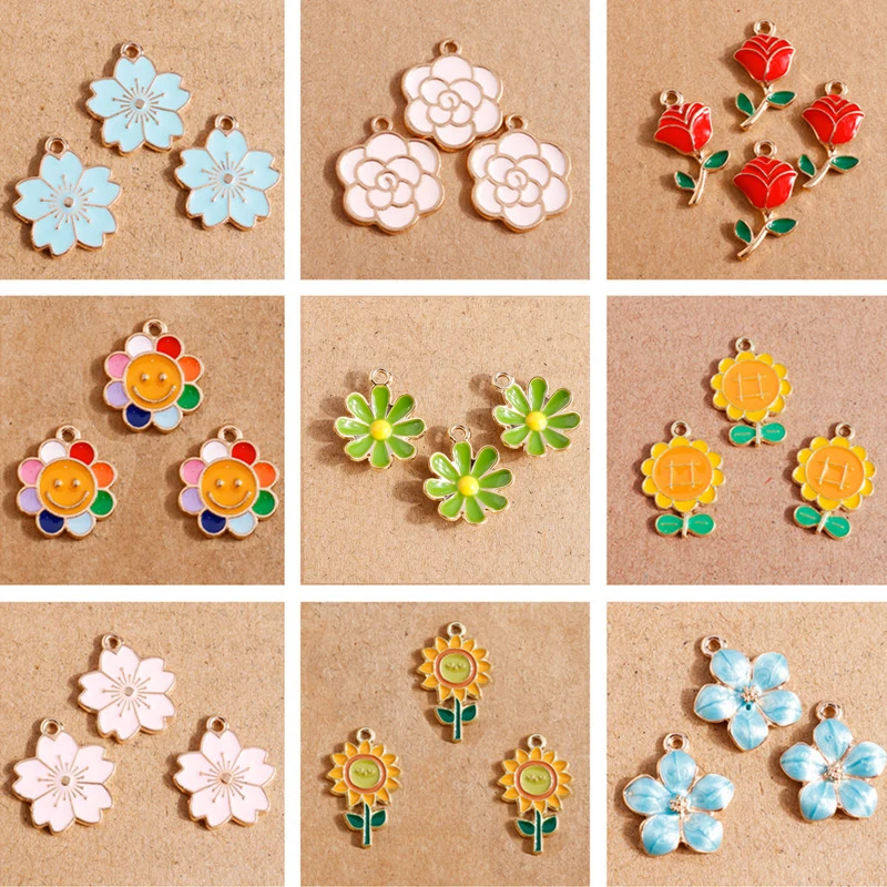 

10pcs/lot Cute Enamel Sunflower Rose Flower Charms for Jewelry Making Drop Earrings Pendants Necklaces DIY Keychains Accessories