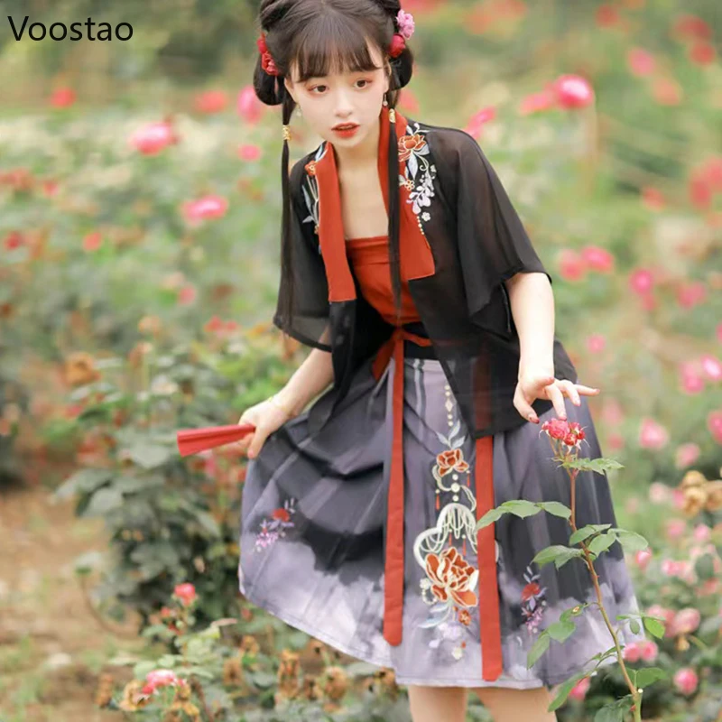 Женские Элегантные платья ханьфу в китайском стиле с цветочной вышивкой