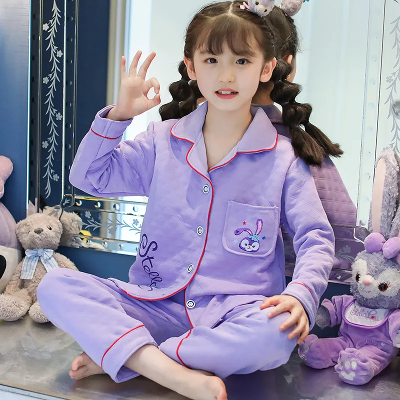 

Disney Stella Lou Children's Pajamas Set Winter Sleepwear Pyjamas Girls Quilted Interlayer Baby Thickening Boys' Home Clothes
