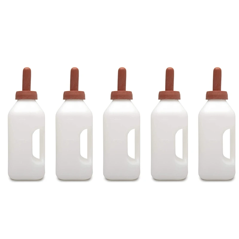 

5X Calf Bottle With Handle And Push-On Nipple 2 Quart Feeder For Nursing Baby Cows