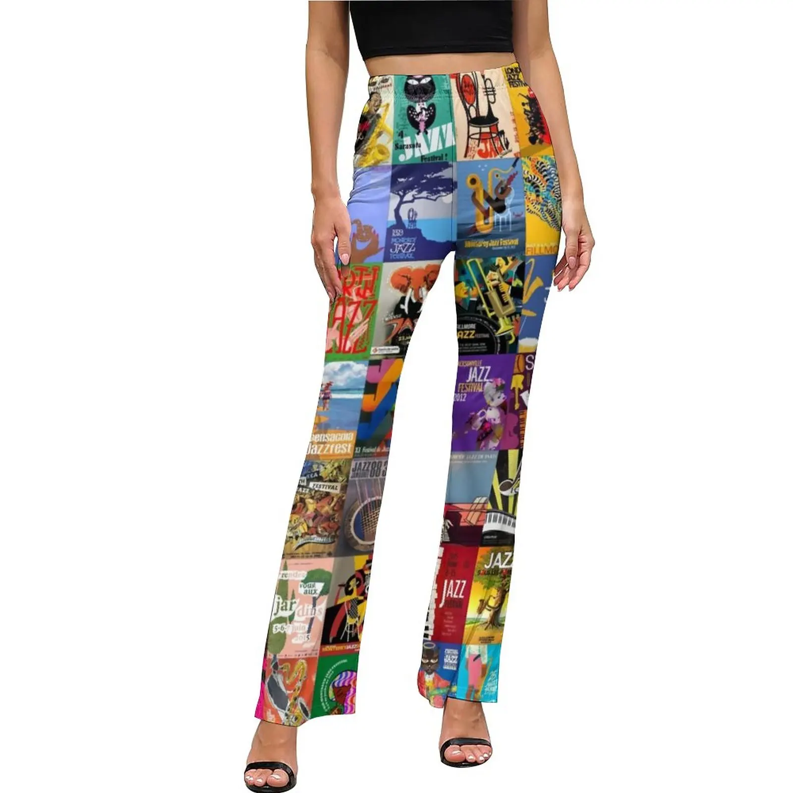 

Брюки женские повседневные в стиле джаз, музыкальные Приталенные брюки-клеш в стиле Харадзюку, офисные штаны с принтом, осень