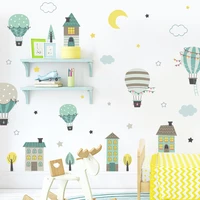 cute hot air balloon houses watercolor nursery stickers removable wall decals art print kids boys room interior home decor