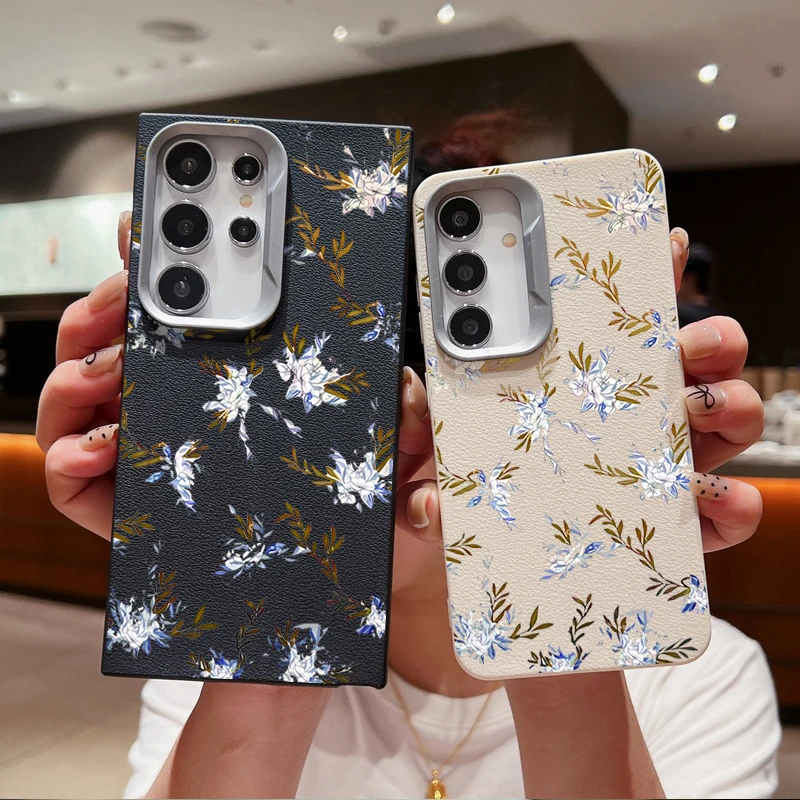 Чехол с серебряным цветком для Samsung Galaxy A55 A54 5G A35 A25 A15 A16 A52 A53 A14 A34 S20 S21 FE S22 S23 S24 Ultra