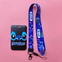 disney stitch kids id badge holder gift card holders with cute neck lanyard strap for women men credit cards or name cards
