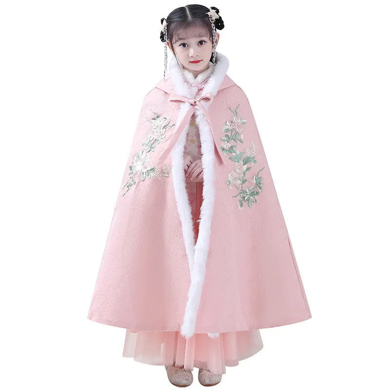 Зимняя детская китайская Милая хлопковая накидка Hanfu с вышивкой одежда хлопковой
