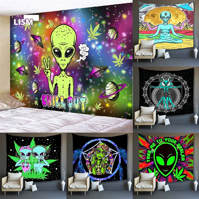 

Psychedelic Tapestry Trippy Modern Alien Wall Hanging Art Bedroom Decor Wall Tapestries Background Large Apartment Decoration