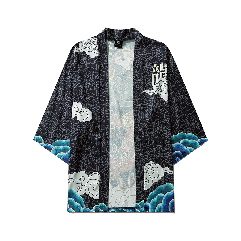 Пляжное кимоно для мужчин и женщин хаори Оби кардиган с принтом дракона уличная