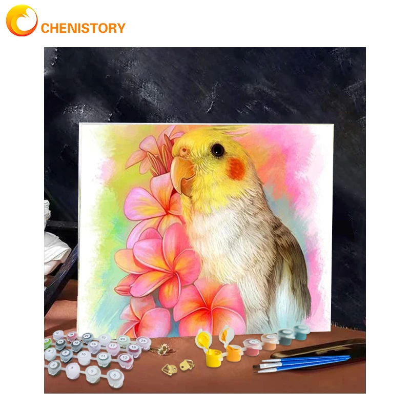 

CHENISTORY Paint By Number Parrot Canvas Painting Kits Flower Handmade Drawing Paints For Adults Picture Coloring By Number Deco