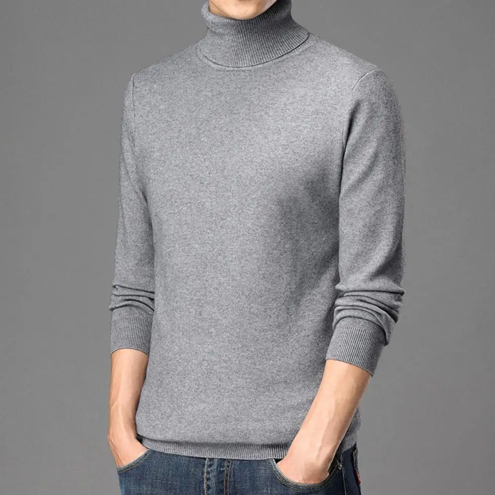 

Bottoming Sweater Ribbed Trim Comfy Coldproof Winter Pure Color Slim Men Sweater Men Knitwear for Work
