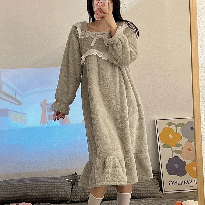 Зимние плотные теплые фланелевые ночные рубашки с длинным рукавом для женщин