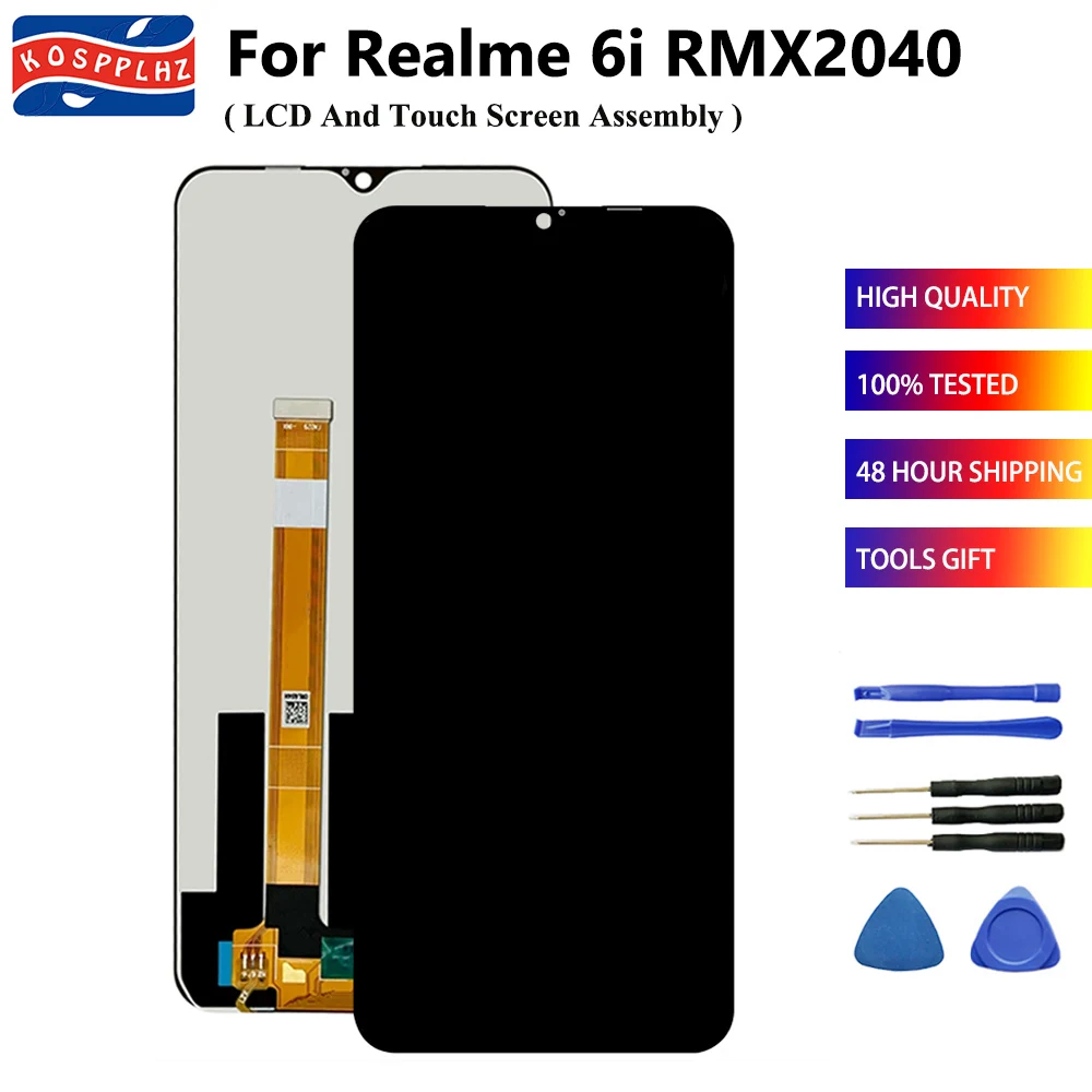 

ЖК-дисплей 6,52 дюйма для Realme 6i RMX2040 + кодирующий преобразователь сенсорного экрана в сборе Замена протестирована хорошо для OPPO Realme 6i LCD + клей