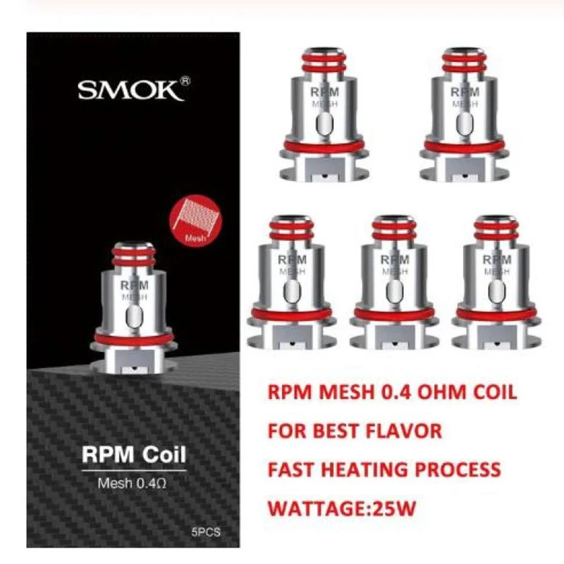 

5pcs RPM Mesh Coil 0.4ohm For SMOK RPM40 , SMOK RPM80 , RPM 2S Pod Mod Kit, Nord X , Nord 4 RPM 2 Pod Cartridge