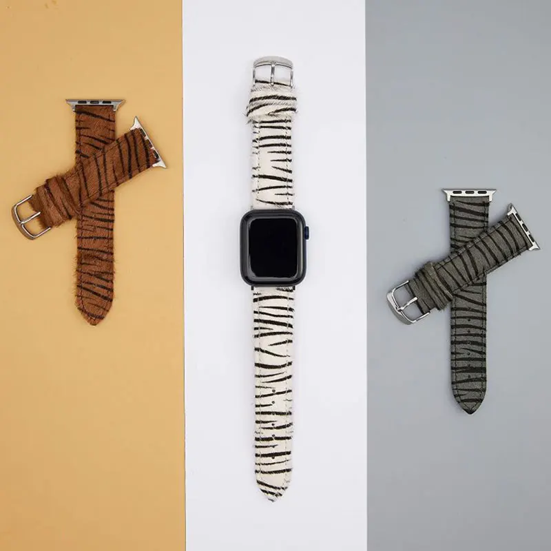 

Кожаный ремешок Zebra для apple watch 6 band 44 мм 45 мм, браслет для iWatch 7 6 5 4 3 SE band, 38 мм 40 мм 41 мм 42 мм