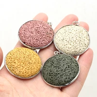 8pc natural stone volcanic rock round pendant for jewelry makingdiy necklace earring accessories healing gems charm gift 34x38mm