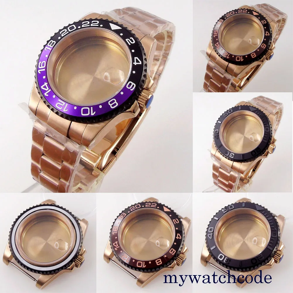 

Fit NH35A NH36A MIYOTA 8215 821A Mingzhu 2813 Automatic Movement 40mm Rose Gold Watch Case Sapphire Crystal Black Bezel