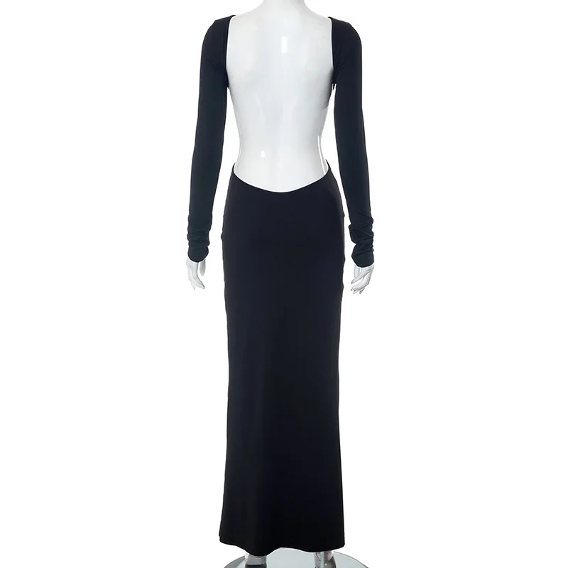 Соблазнительное однотонное платье SKMY с круглым вырезом летнее хрупкое длинное