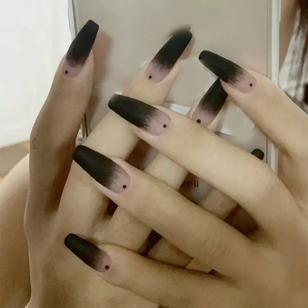 

2023NEW Long Coffin False Nails Black Gradient Matte Ballerina Fake Nails DIY Manicure Nail Tips Press On Nails Nail Decoration